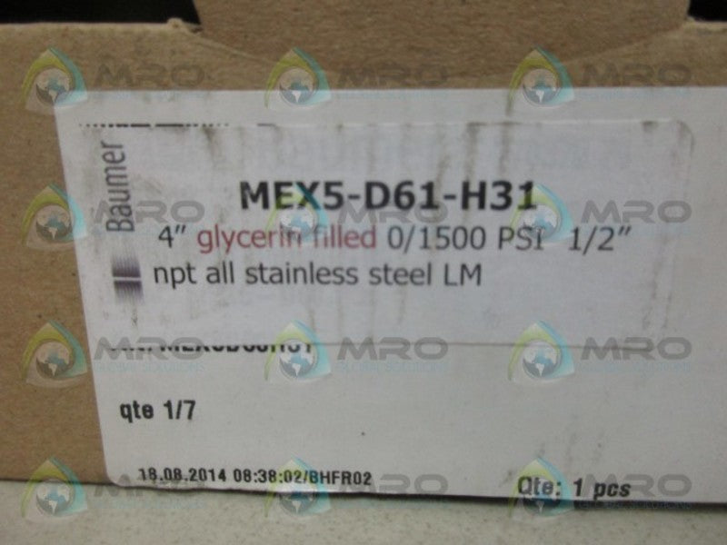 BAUMER MEX5-D61-H31 GAUGE 0-1500 NSMP