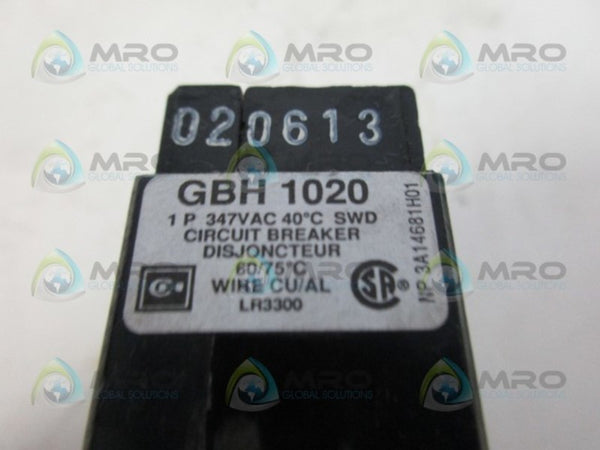 CUTLER HAMMER GBH1020 CIRCUIT BREAKER UNMP