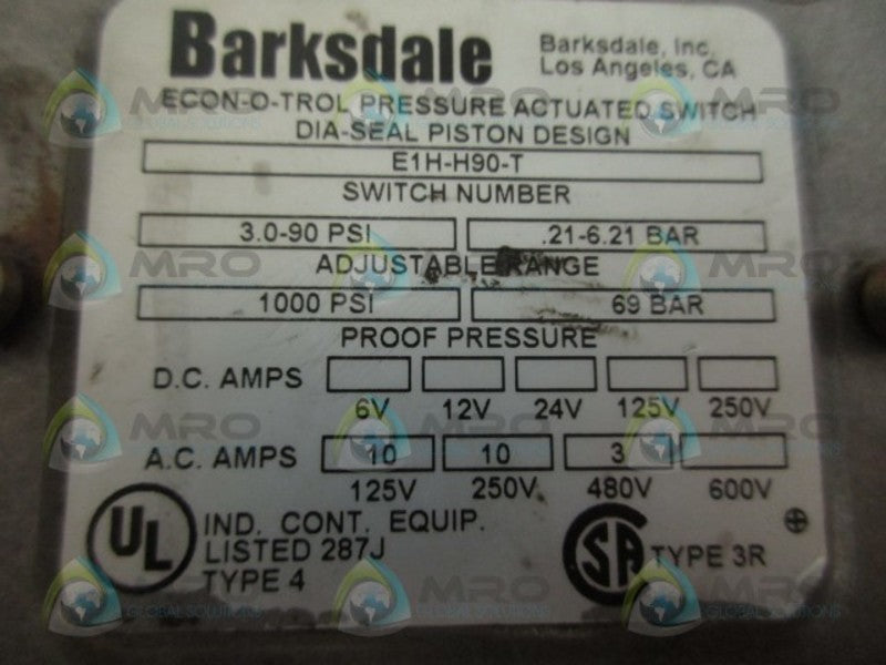 BARKSDALE E1H-H90-T ACTUATED SWITCH UNMP