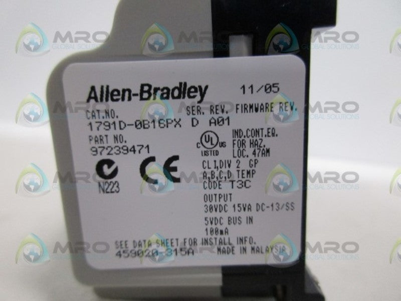 ALLEN BRADLEY 1791D-0B16PX SER. D REV. A01 EXPANSION MODULE BLOCK NSMP