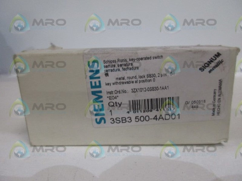 SIEMENS 3SB3-500-4AD01 KEY OPERATED SWITCH NSMP