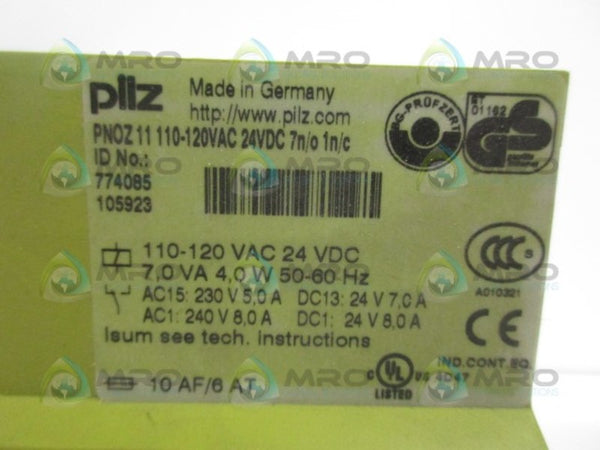 PILZ PNOZ11110-120VAC24VDC7n/o/1n/c SAFETY RELAY 110-120VAC 24VDC NSMP