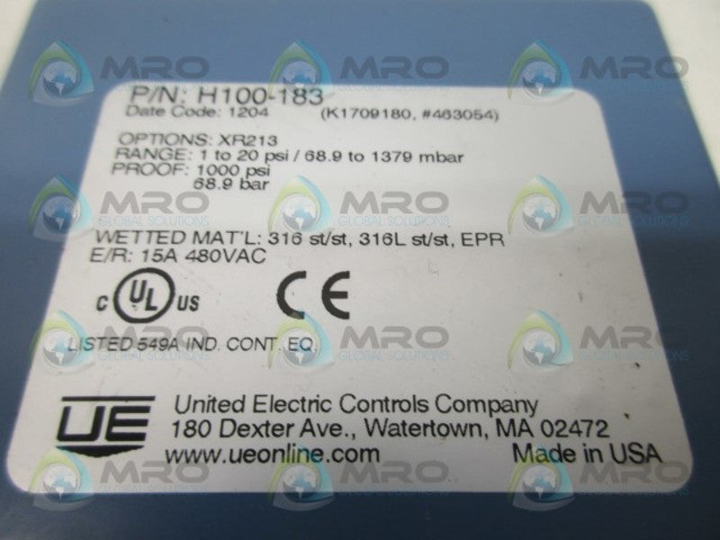 UNITED ELECTRIC H100-183 PRESSURE SWITCH NSNP