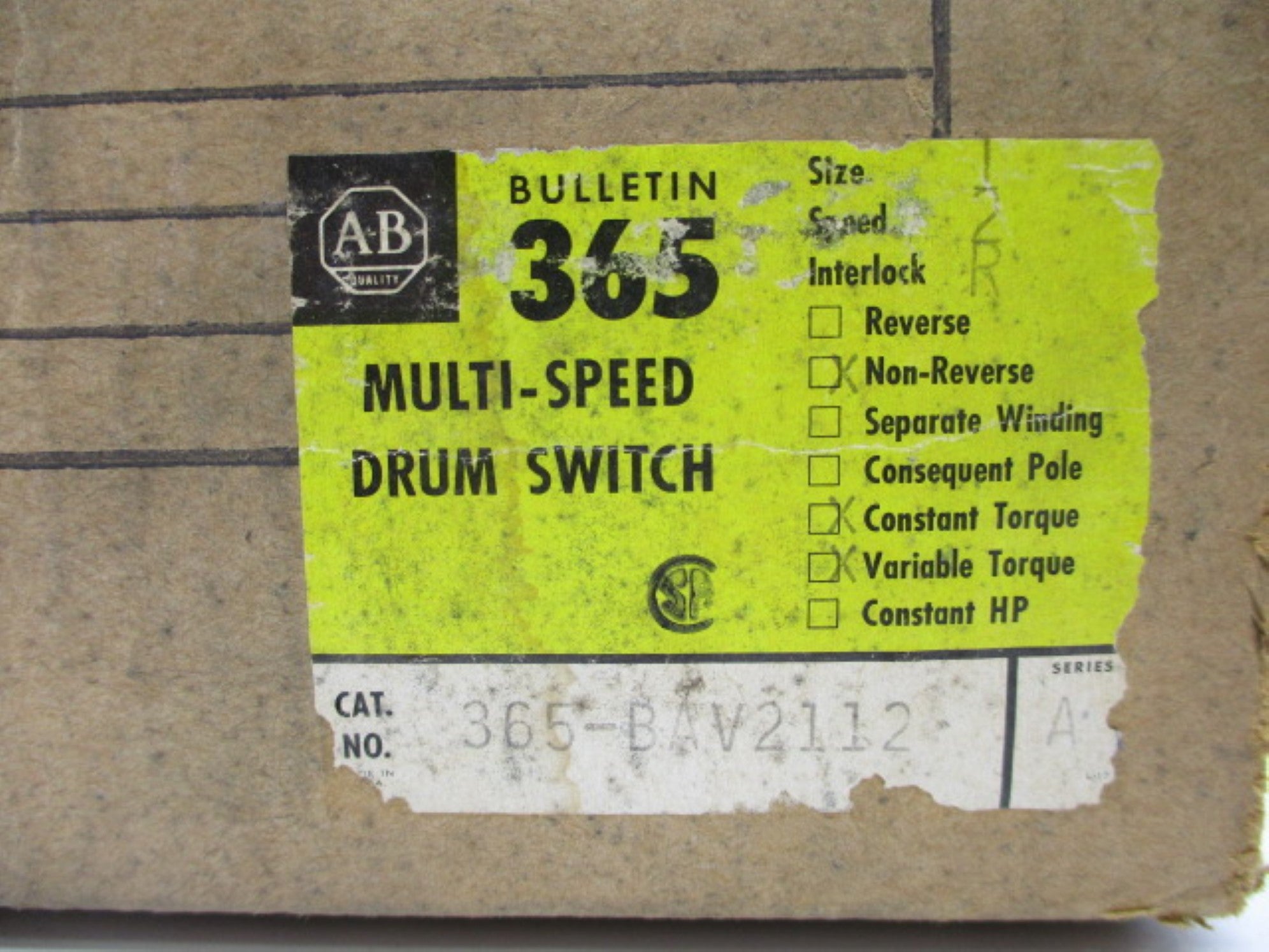 INDUSTRIAL SPARE PART 365-BAV2112 SER. A (BR/YL) NSFS
