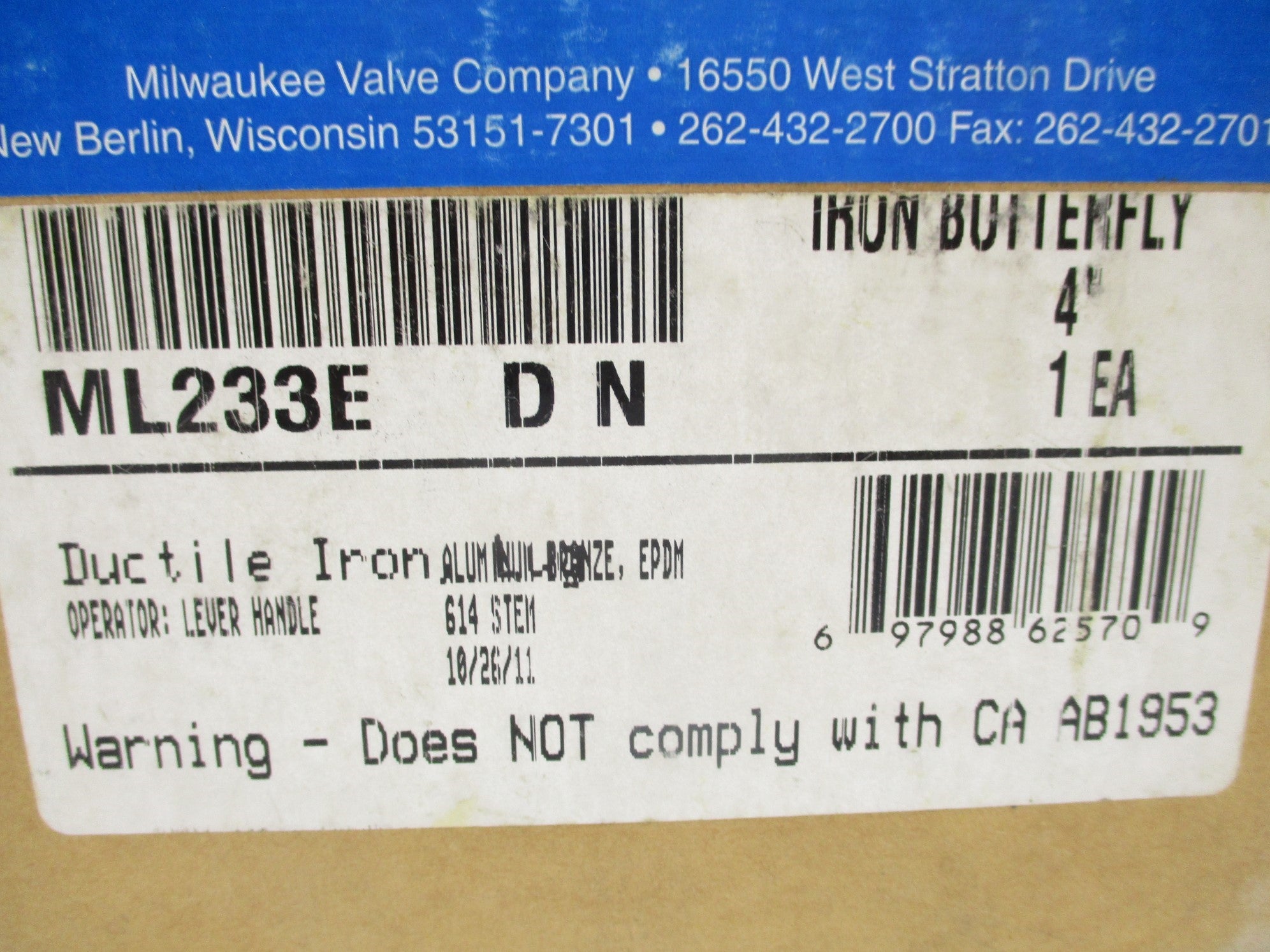 MILWAUKEE VALVE ML233E 4" NSMP