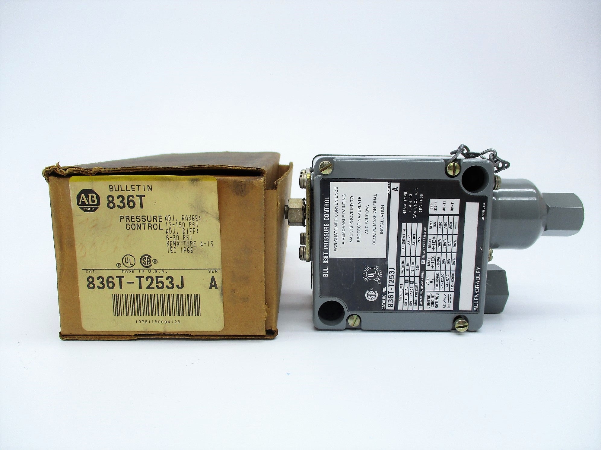 ALLEN BRADLEY 836T-T253J SER. A 600VAC 60A 12-150PSI (BR/YL) NSMP