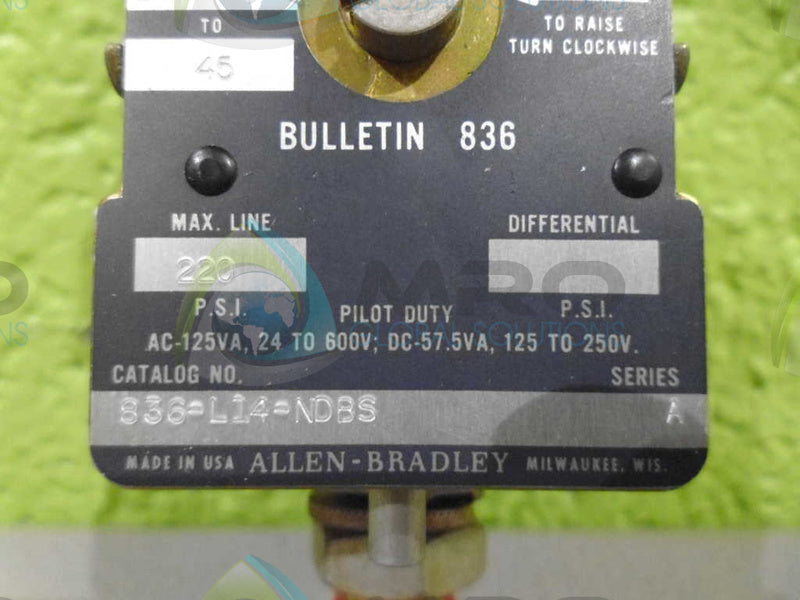 ALLEN BRADLEY 836-L14-NDBS PRESSURE CONTROL SWITCH NSNP