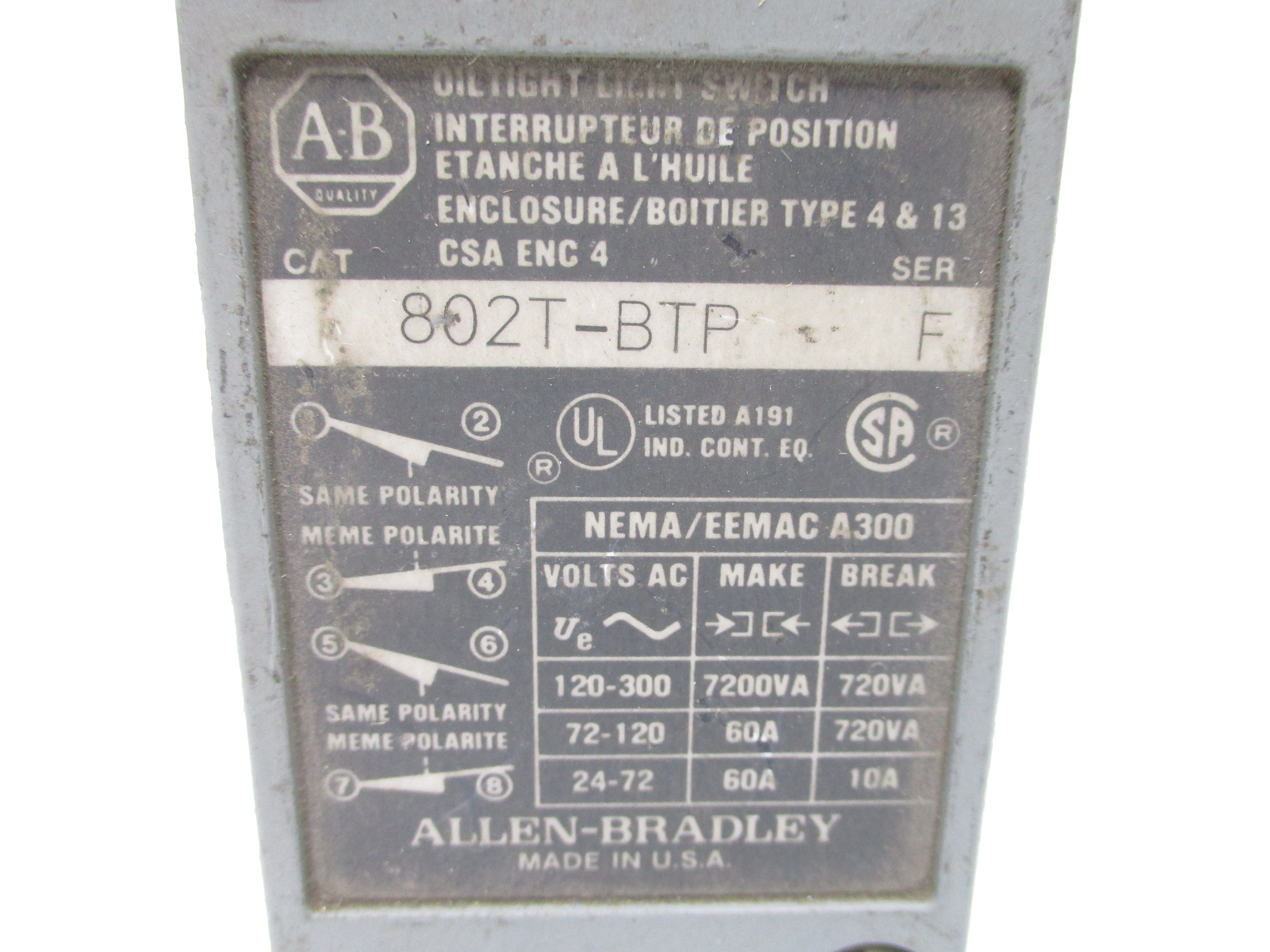 INDUSTRIAL SPARE PART 802T-BTP SER. F 120-300VAC NSNP