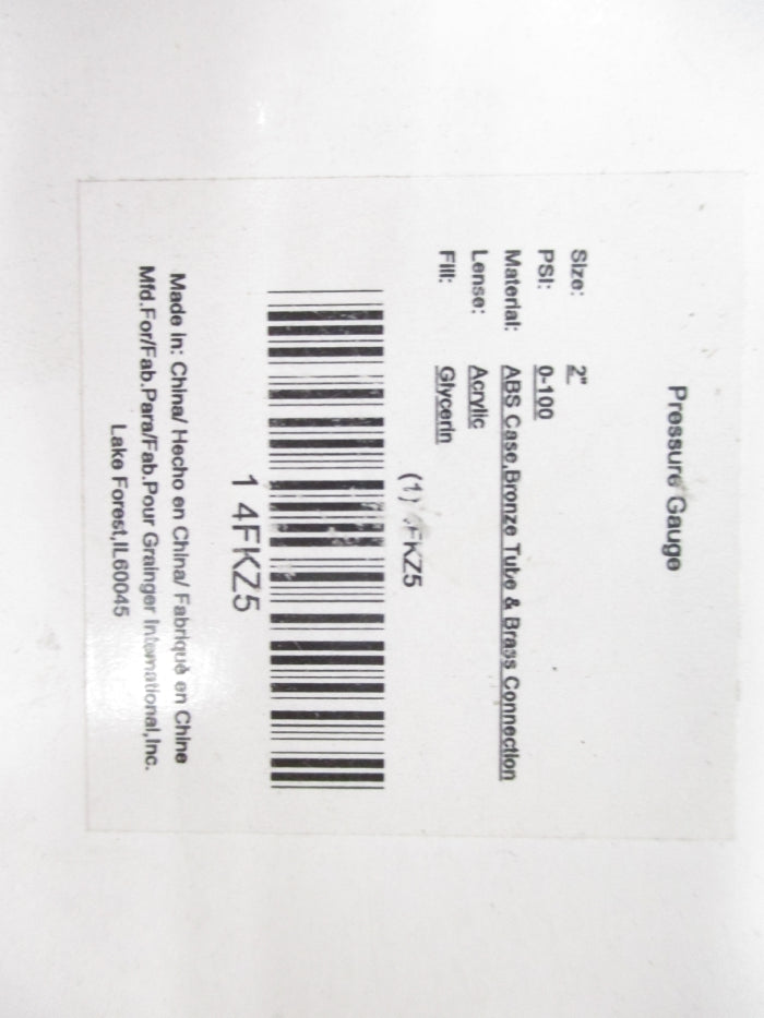 GRAINGER 4FKZ5 0-100PSI 2" NSMP