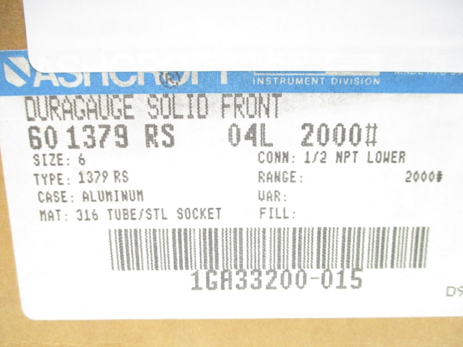 ASHCROFT 601379RS04L2000# 0-2000PSI NSMP