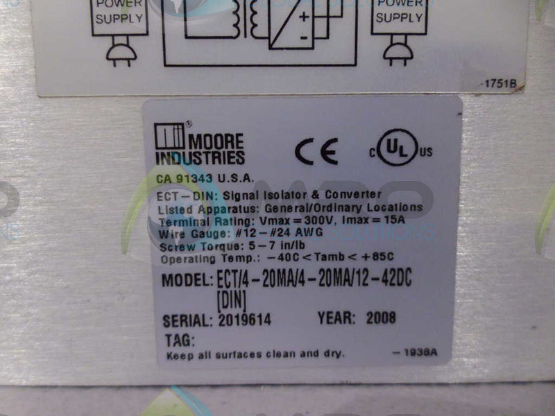 MOORE ECT/4-20MA/4-20MA12-42DC[DIN] CONVERTER *USED*