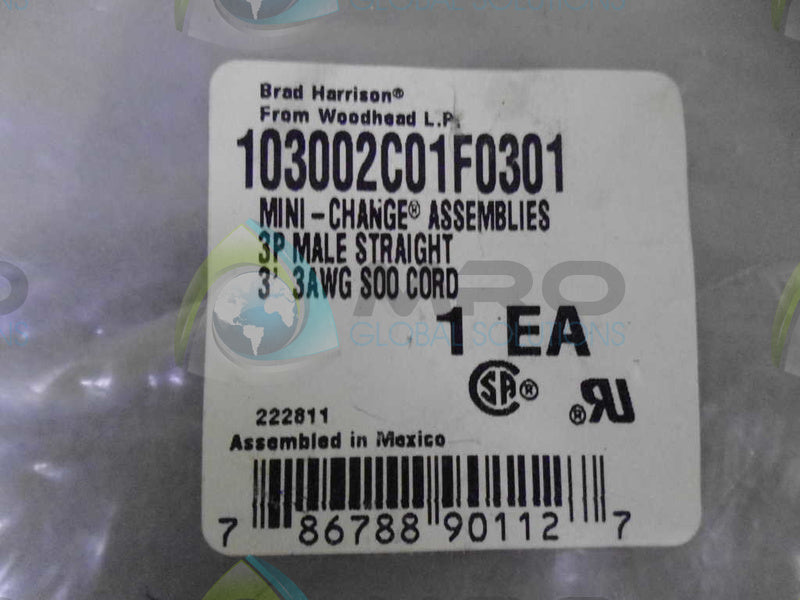 BRAD CONNECTIVITY 103002C01F0301 3PMALE STRAIGHT *NEW IN FACTORY BAG*