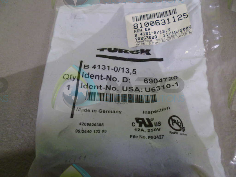 TURCK B4131-0/13,5 CONNECTOR *NEW IN FACTORY BAG*