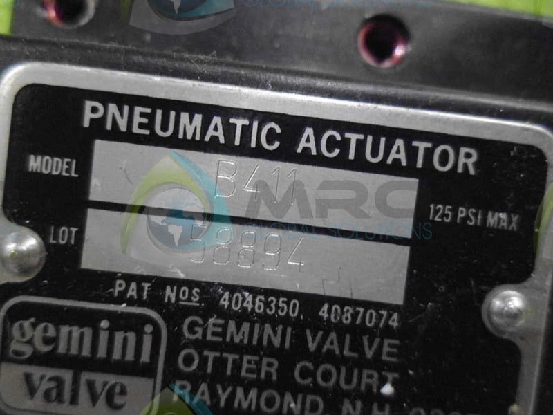 GEMINI VALVE 125PSI PNEUMATIC VALVE ACTUATOR *NEW NO BOX*