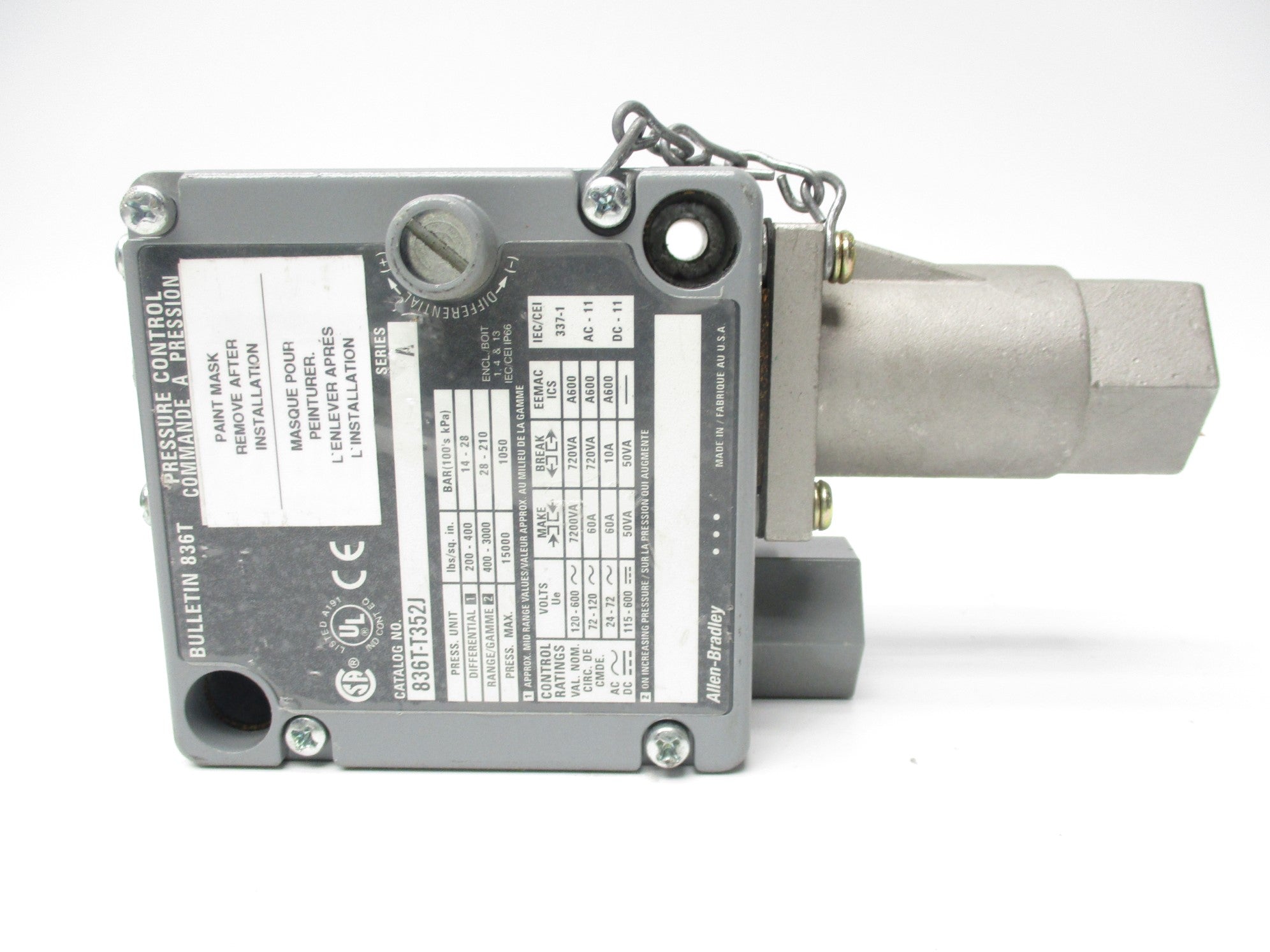 ALLEN BRADLEY 836T-T352J SER. A 120-600VAC 60A 400-3000PSI NSNP