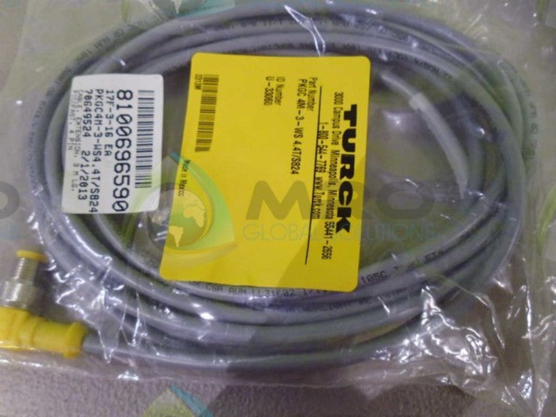 TURCK PKGC4M-3-WS4.4T/S824 CABLE CORDSET *NEW IN ORIGINAL PACKAGE*