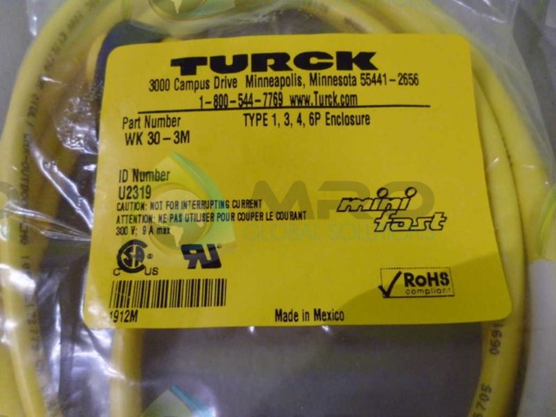 TURCK WK 30-3M CABLE *NEW IN ORIGINAL PACKAGE*