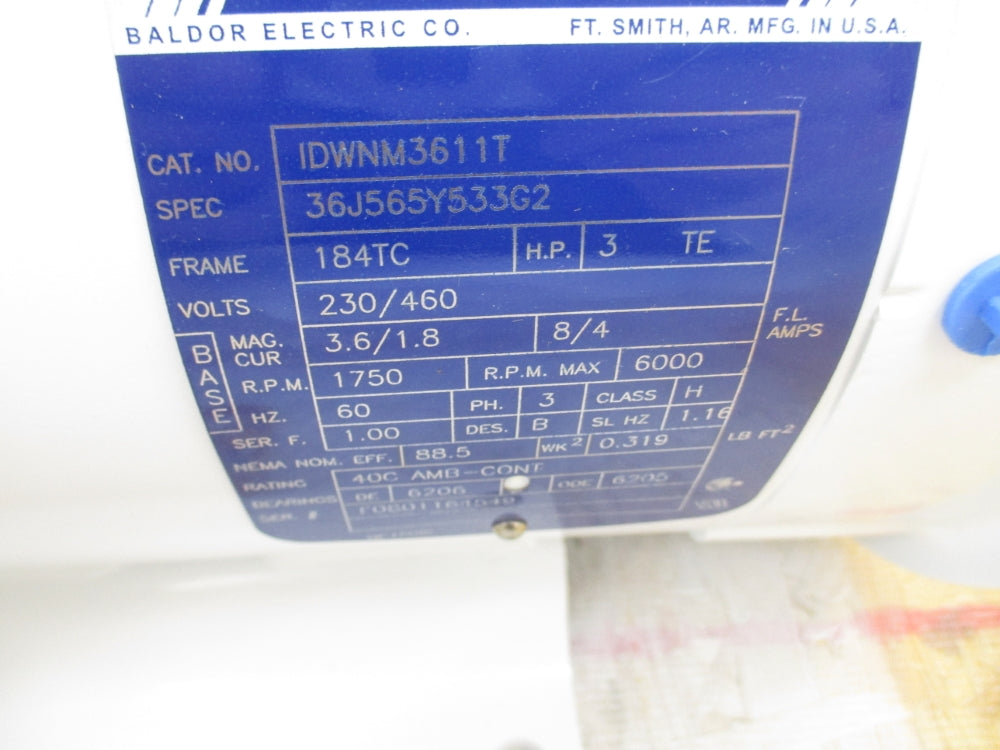 BALDOR IDWNM3611T 36J565Y533G2 230/460V 3.6/1.8A NSMP