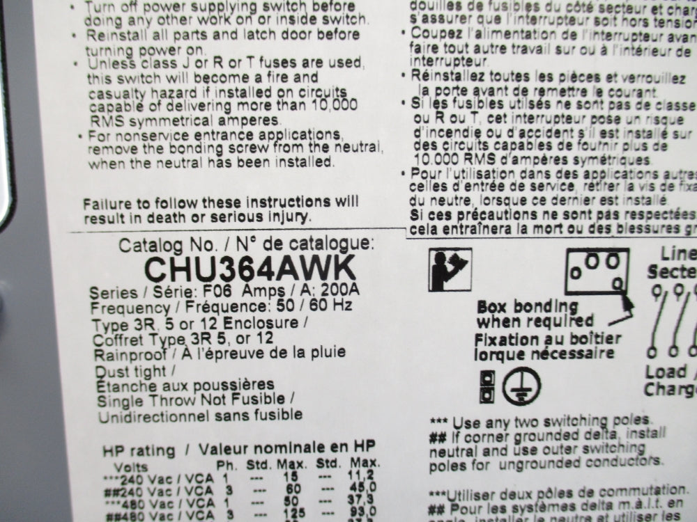 SQUARE D CHU364AWK SER. F06 NSNP