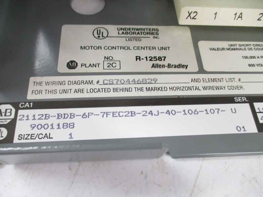 ALLEN BRADLEY 2112B-BDB-6P-7FEC2B-24J-40-106-107-9001188 SER. U NSNP