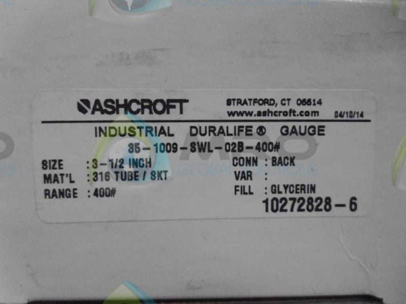ASHCROFT 351009SWL02B-400# PRESSURE GAUGE 0-400 PSI *NEW IN BOX*