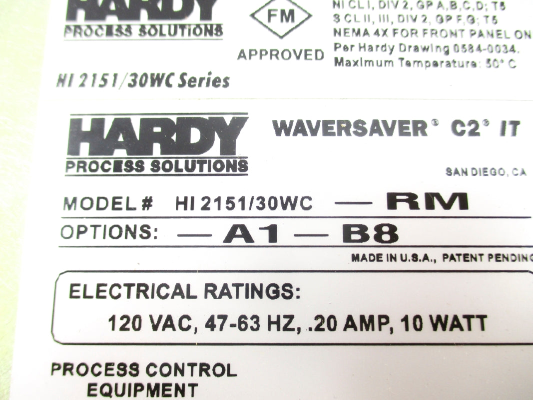 HARDY INSTRUMENTS HI2151/30WC-RM-A1-B8 120VAC .20A NSNP