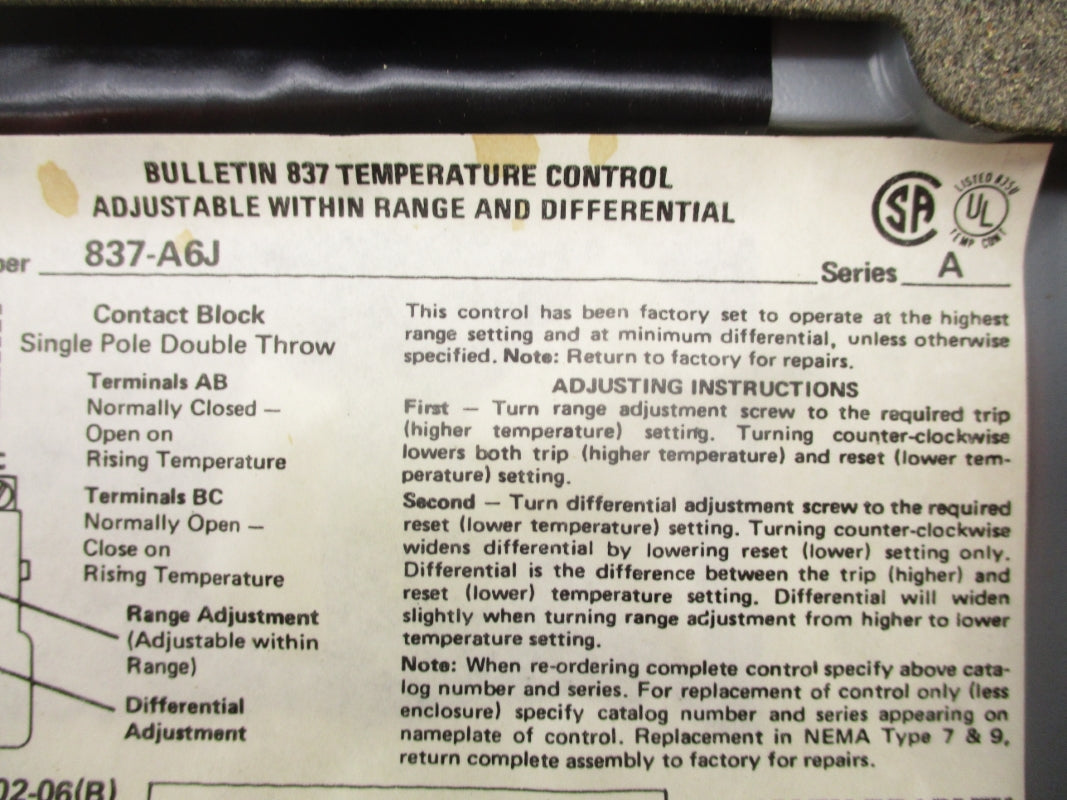 ALLEN BRADLEY 837-A6J SER. A NSNP