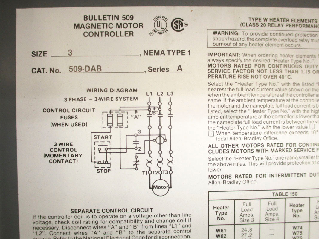 ALLEN BRADLEY 509-DAB ENCLOSURE (AS PICTURED) SER. A NSNP