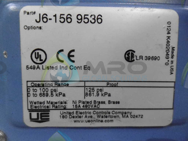 UNITED ELECTRIC J6-152-9529 VALVE *USED*