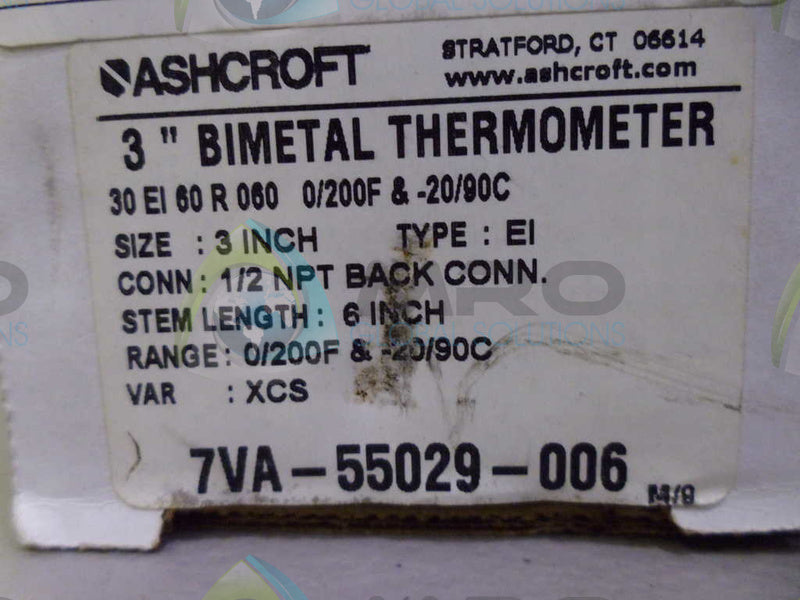 ASHCROFT 30EI60R060-0/200F&-20/90C THERMOMETER 0-200F -20-90C *NEW IN BOX*