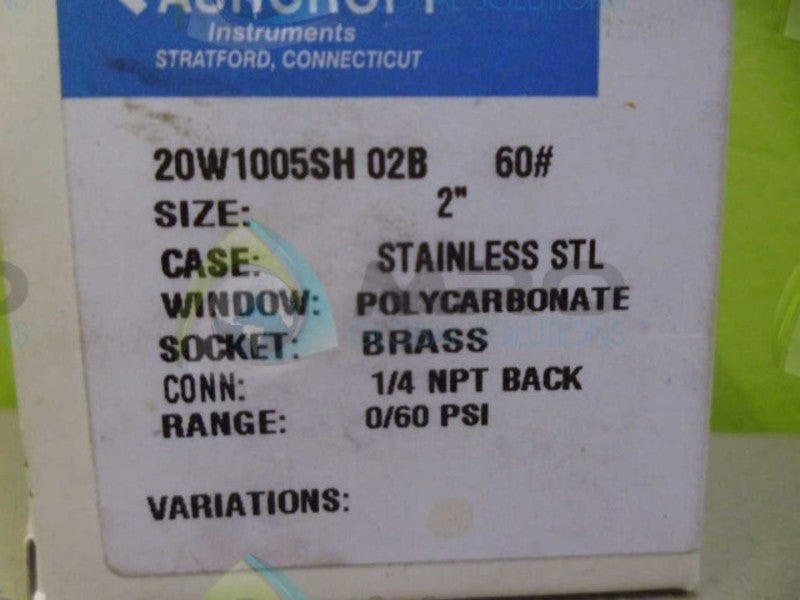ASHCROFT 20W1005SH02B-60# PRESSURE GAUGE 0-60 PSI *NEW IN BOX*