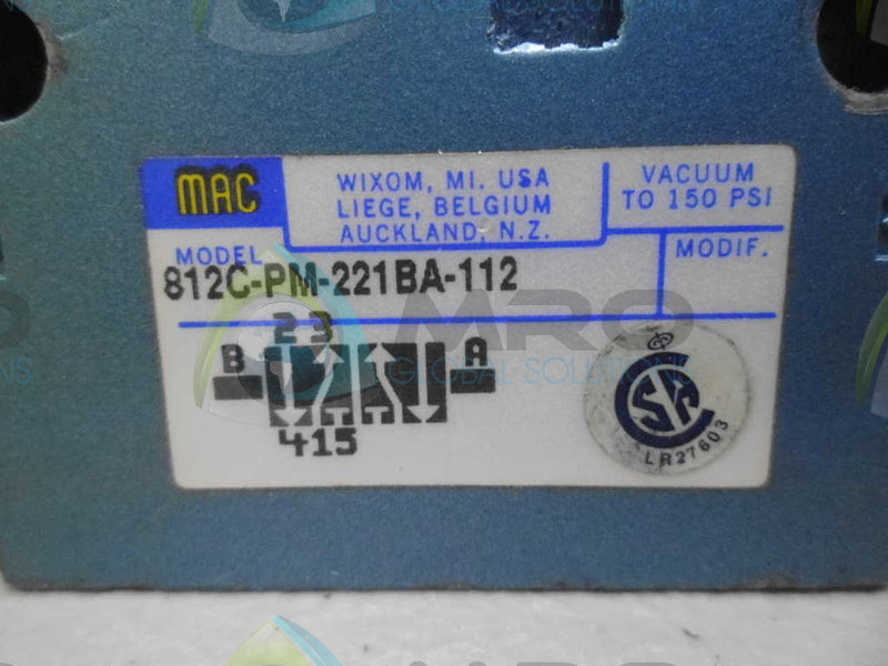 MAC 812C-PM-221BA-112 VALVE *AS IS*