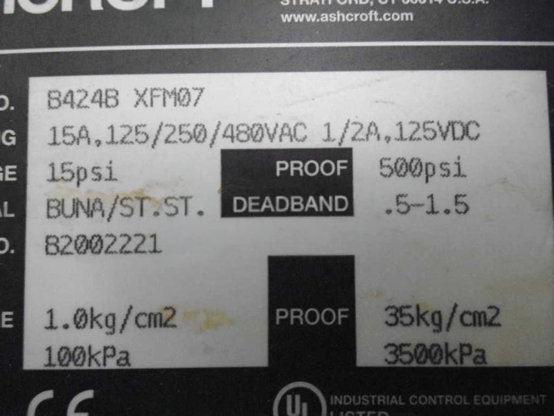 ASHCROFT B424BXFM07 15PSI NSNP