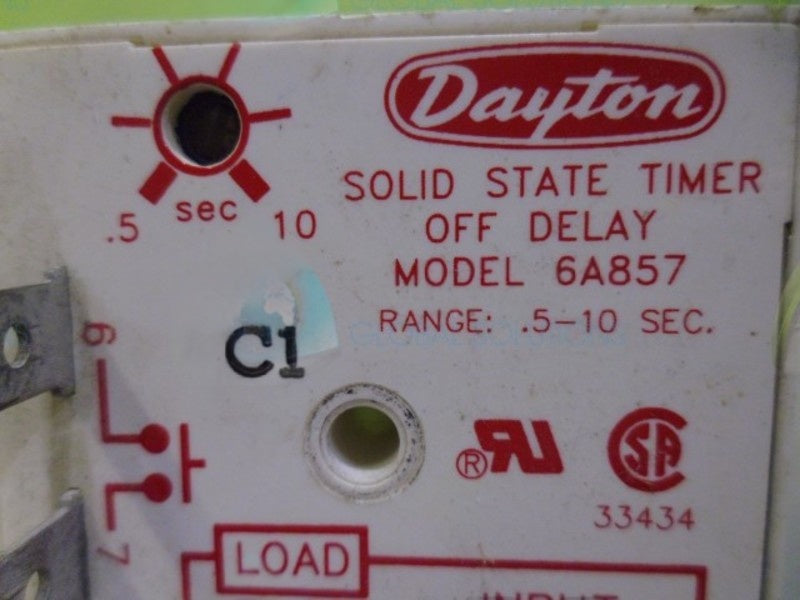 DAYTON 6A857 SOLID STATE TIMER OFF DELAY .5-10 SEC UNMP