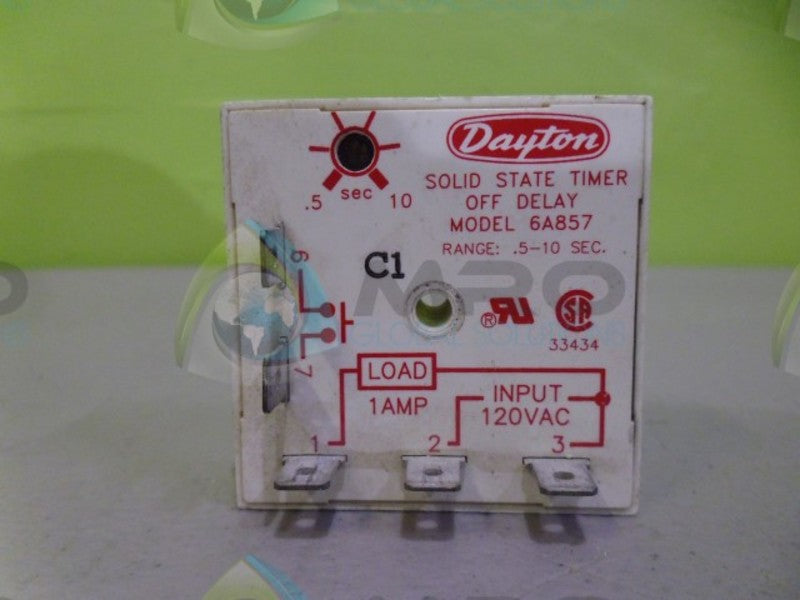 DAYTON 6A857 SOLID STATE TIMER OFF DELAY .5-10 SEC UNMP