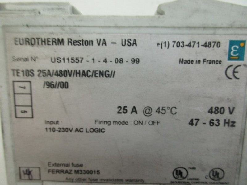 EUROTHERM TE10S25A/480V/HAC/ENG///96//00 SOLID STATE RELAY UNMP