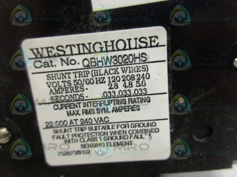 WESTINGHOUSE QBHW3020HS CIRCUIT BREAKER 20A NSNP
