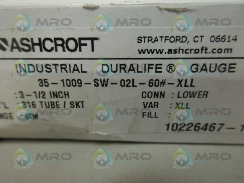 ASHCROFT 351009SW02L60XLL PRESSURE GAUGE 0-60 NSMP
