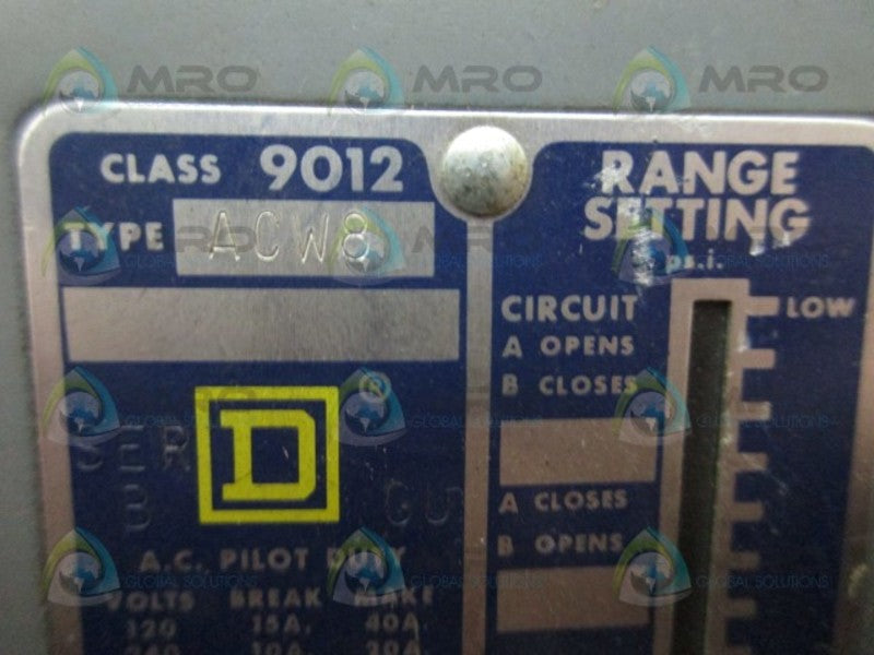 SQUARE D 9012-ACW8 PRESSURE SWITCH UNMP