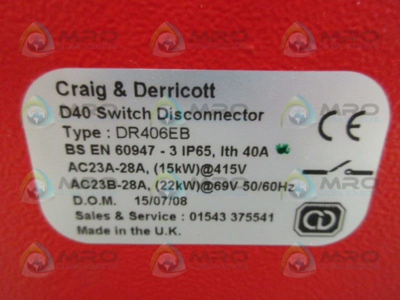 CRAIG & DERRICOTT DR406EB SWITCH DISCONNECTOR NSNP