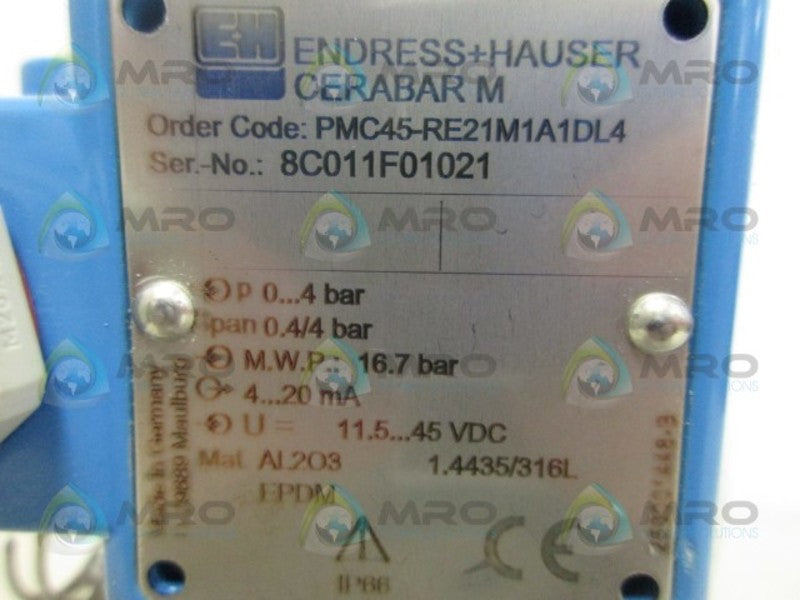 ENDRESS+HAUSER PMC45-RE21M1A1DL4 PRESSURE TRANSMITTER NSNP