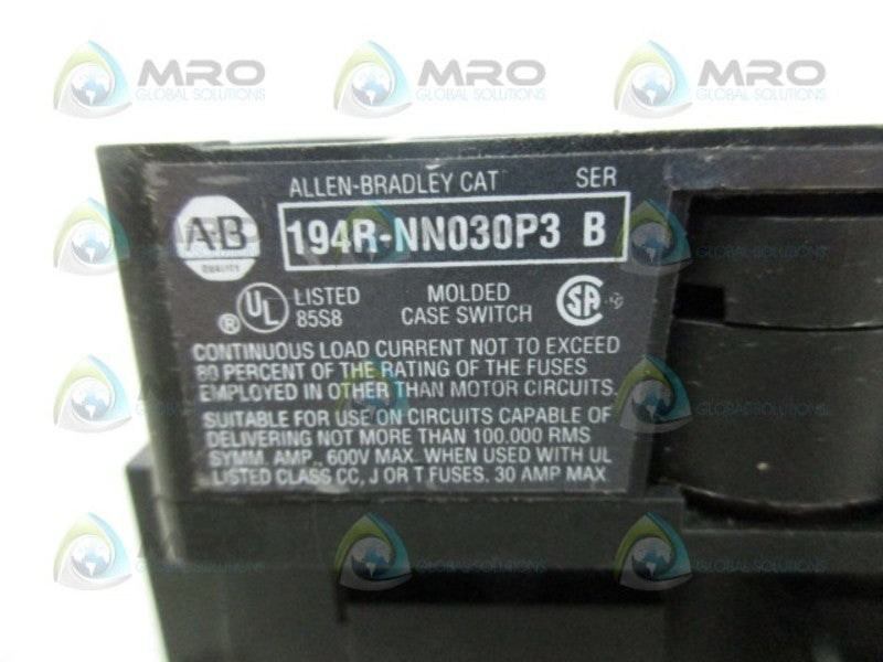 INDUSTRIAL SPARE PART 194R-NN030P3 SER.B DISCONNECT SWITCH UNMP