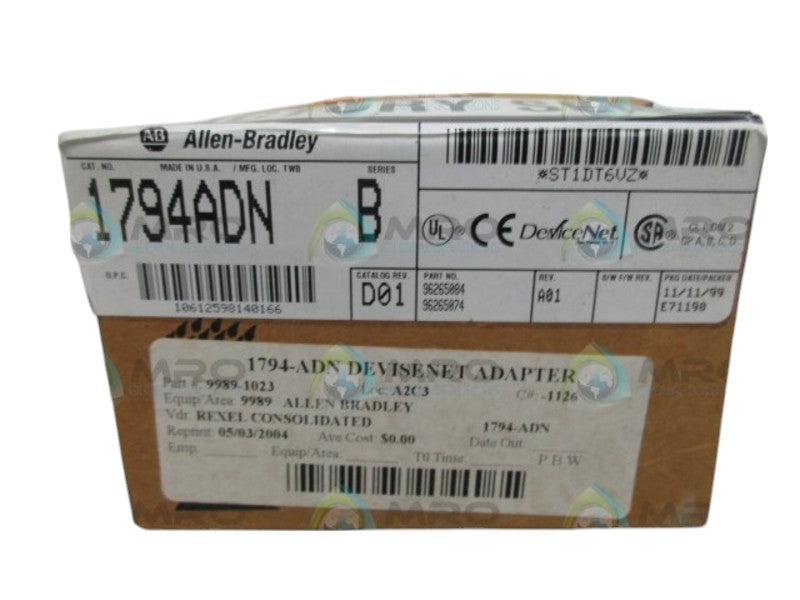 INDUSTRIAL SPARE PART FLEX I/O 1794-ADN SER. B ADAPTER MODULE DATE:1999 NSFS