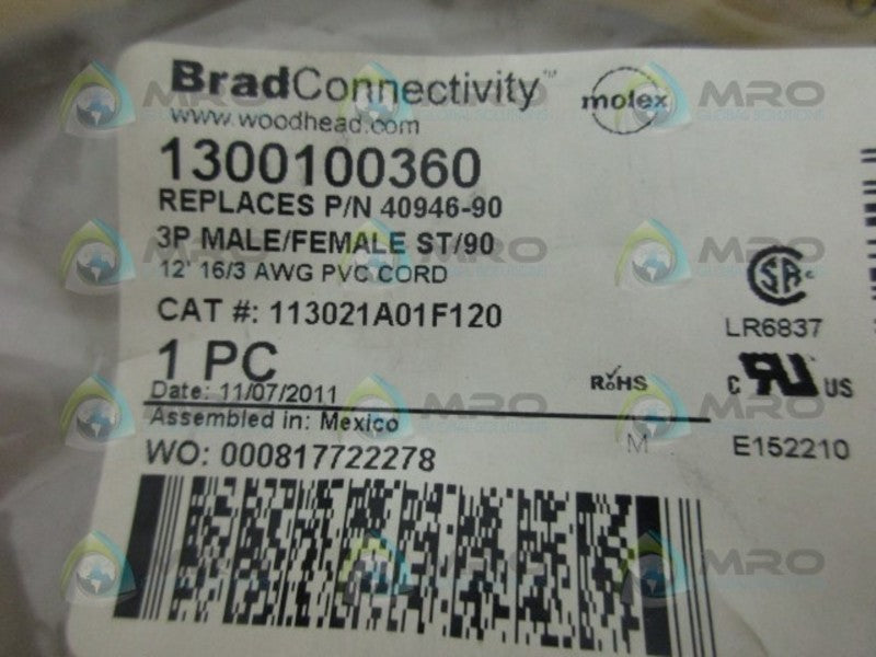 DANIEL WOODHEAD 113021A01F120 40946-90 CABLE NSMP