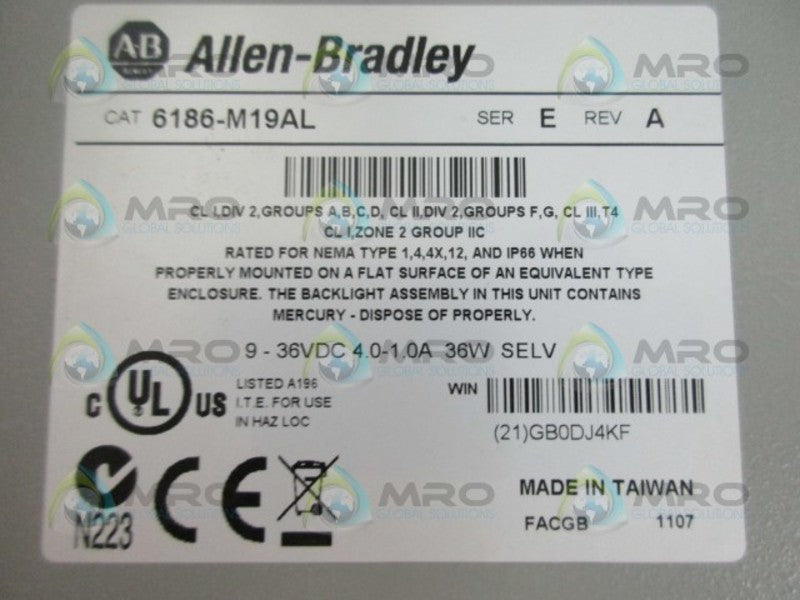 INDUSTRIAL SPARE PART 6186-M19AL SER. E REV. A UNMP