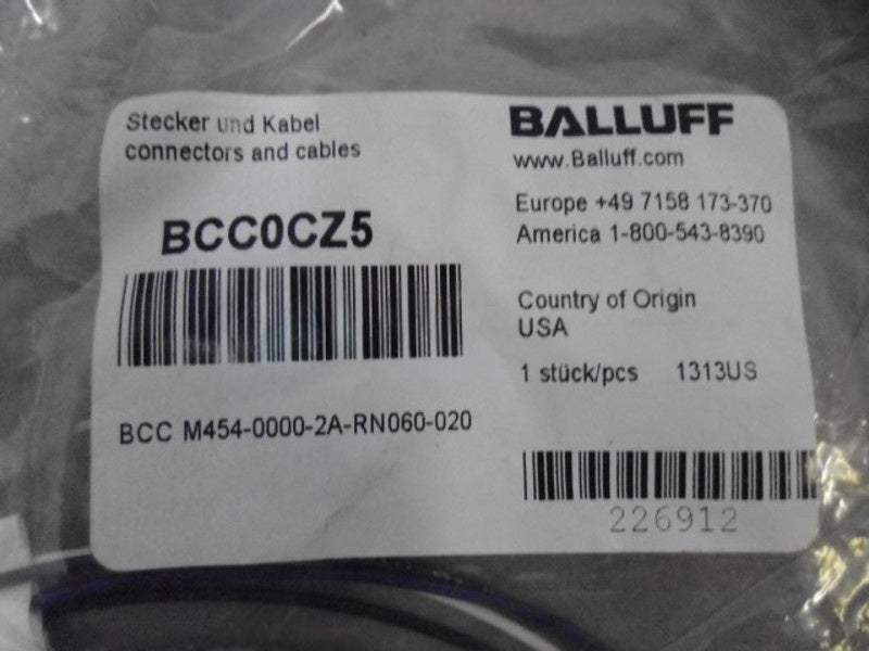 BALLUFF BCC M454-0000-2A-RN060-020 CABLE CONNECTORS NSNP IN BAG