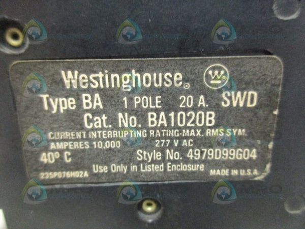 WESTINGHOUSE BA1020B CIRCUIT BREAKER 1PL UNMP