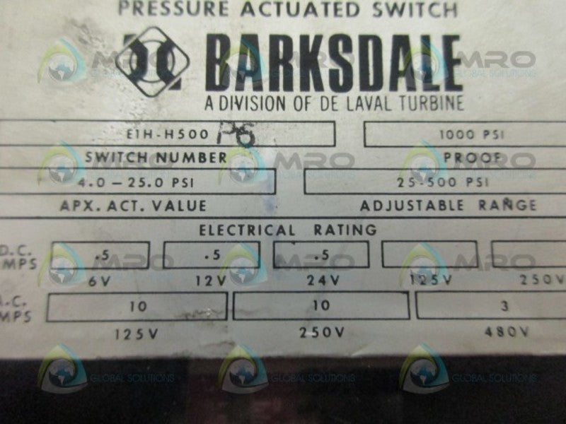 BARKSDALE E1H-H500-P6 ACTUATED SWITCH (AS PICTURED) UNMP