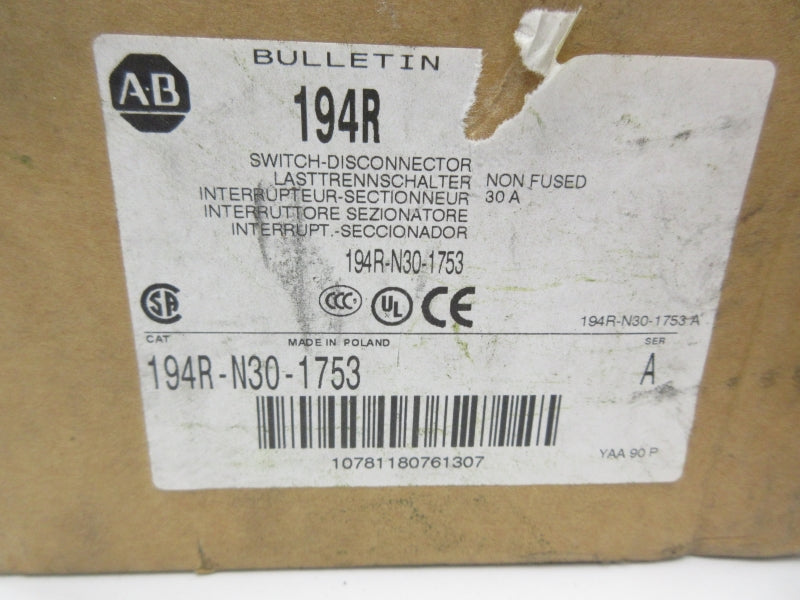 ALLEN BRADLEY 194R-N30-1753 SER. A 1000VAC 30A (BR/WH) NSMP