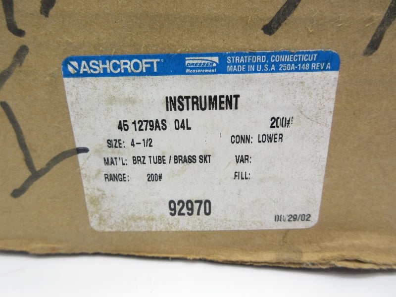 ASHCROFT 45-1279-AS-04L-200# 4-1/2" NSMP